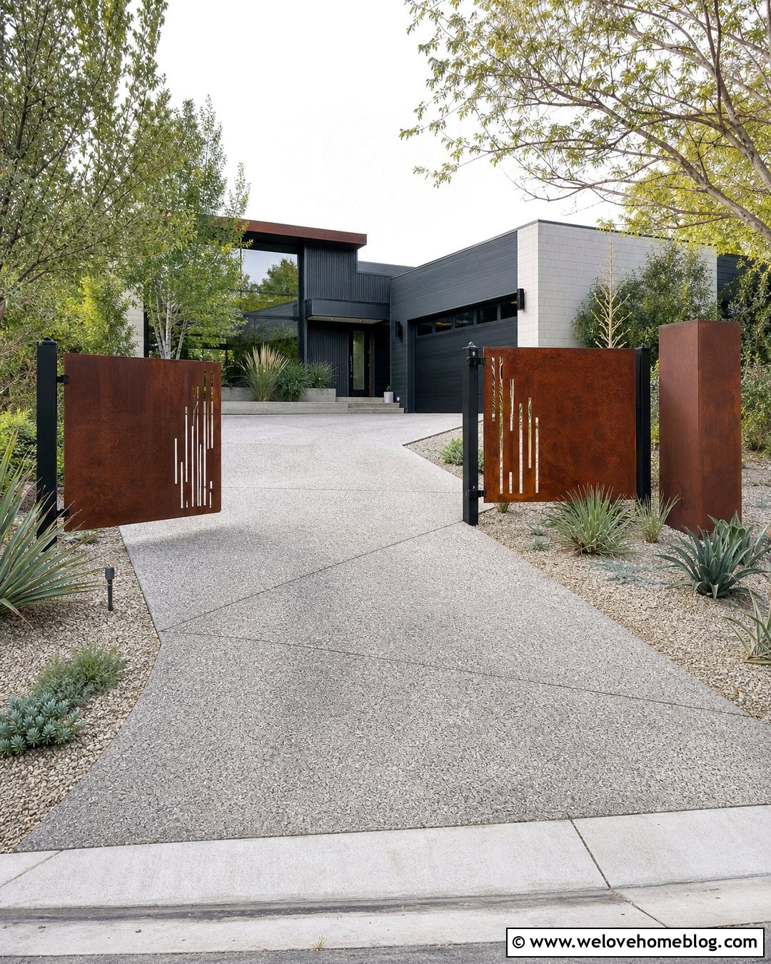 Asymmetrical Corten Steel Driveway Gate - 20 Corten Steel Driveway Gates Ideas