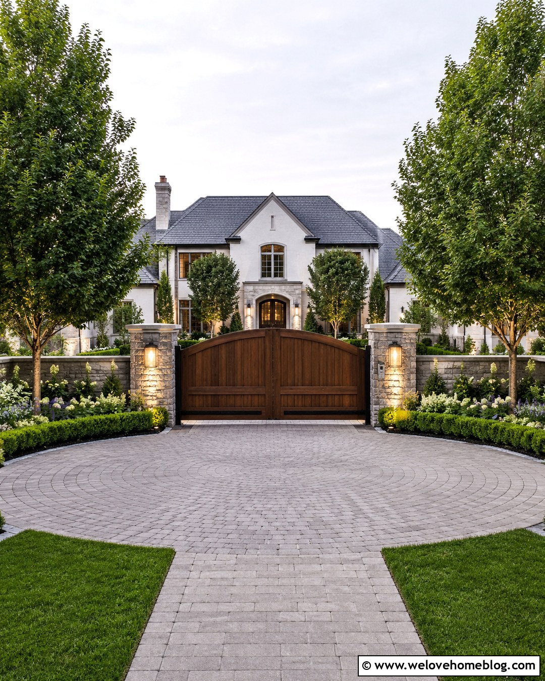 Automated Wooden Driveway Gate With Entrance Lighting - 20 Wooden Entrance Gates Driveway Ideas