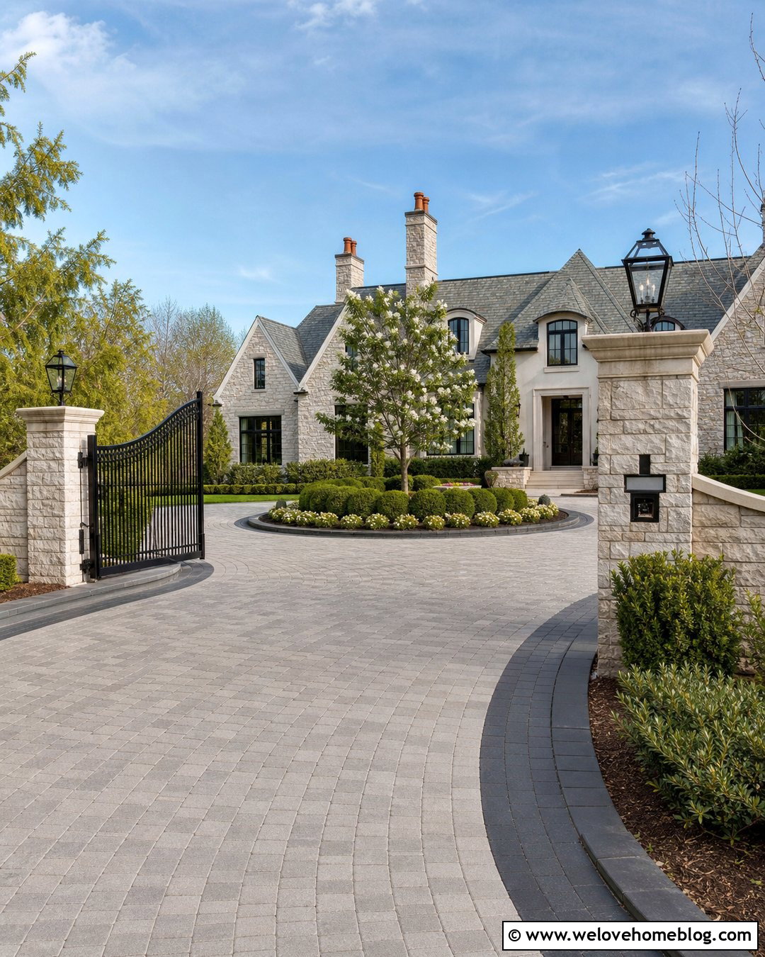Automatic Double Driveway Gate With Stone Pillars - 20 Driveway Gate With Stone Pillars Ideas