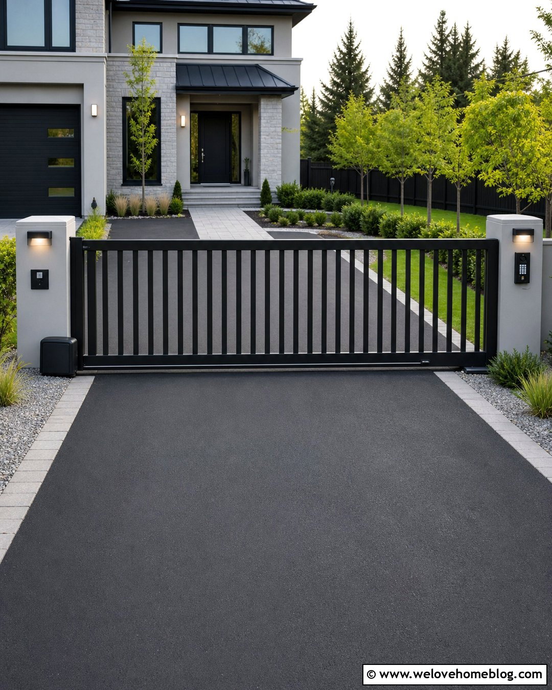 Automatic Driveway Gate With Integrated Lighting - 25 Driveway Gate Design Ideas