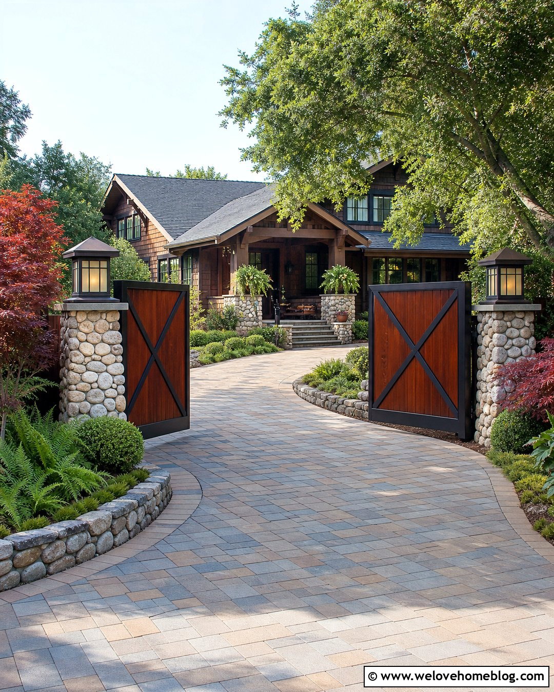 Automatic Gate With Craftsman Stonework - 30 Automatic Gates Driveways Ideas