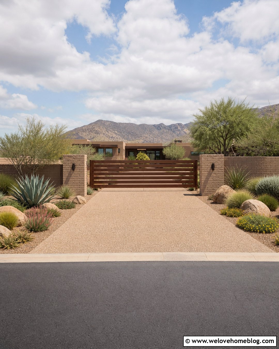 Automatic Gate With Desert Landscaping - 30 Automatic Gates Driveways Ideas