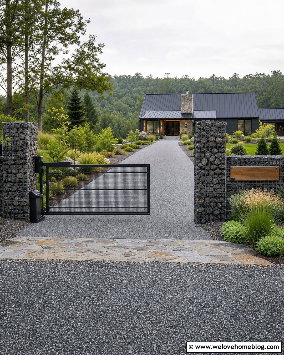 Automatic Gate With Gabion Pillars - 30 Automatic Gates Driveways Ideas