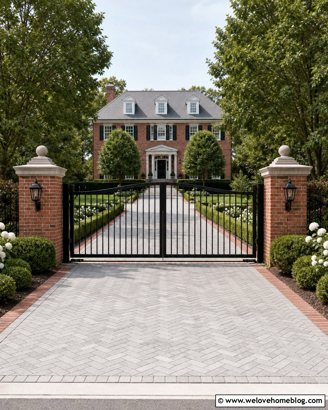 Automatic Gate With Red Brick Pillars - 30 Automatic Gates Driveways Ideas
