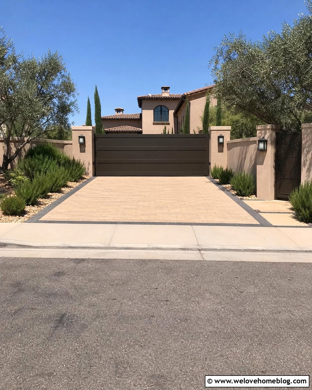 Automatic Privacy Gate With Paver Driveway - 30 Automatic Gates Driveways Ideas