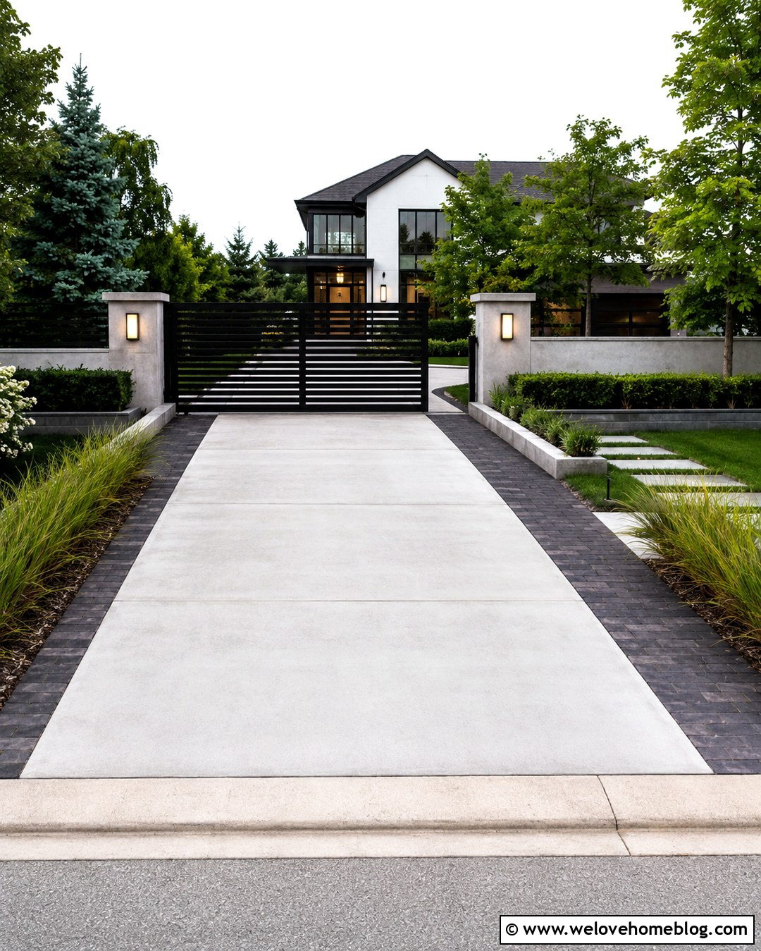 Automatic Sliding Gate With Concrete Driveway - 20 Driveway Automation Inspiration Ideas
