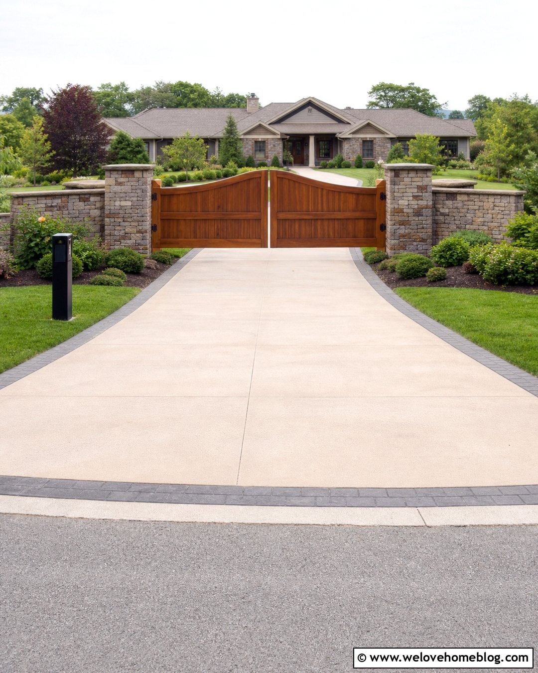 Automatic Wooden Driveway Gate With Stone Columns - 35 Wooden Driveway Gates Ideas