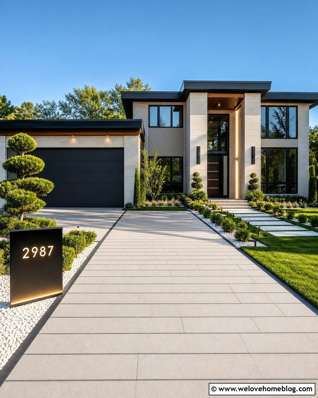 Backlit Driveway Sign With Modern Entrance - 30 Driveway Signs Entrance Ideas
