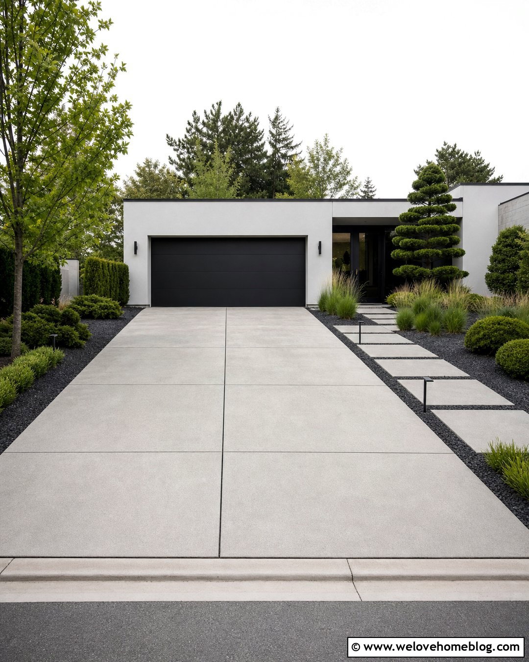 Basalt Driveway Border With Modern Landscaping - 25 Driveway Border Landscape Edging Ideas