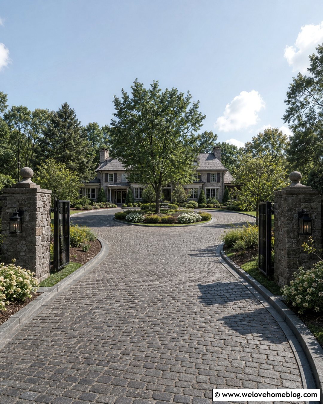 Basalt Horseshoe Driveway With Entry Gate - 20 Basalt Driveway Ideas