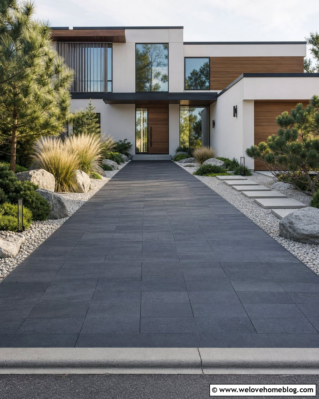 Basalt Paver Driveway With Minimal Landscaping - 40 driveway paving ideas