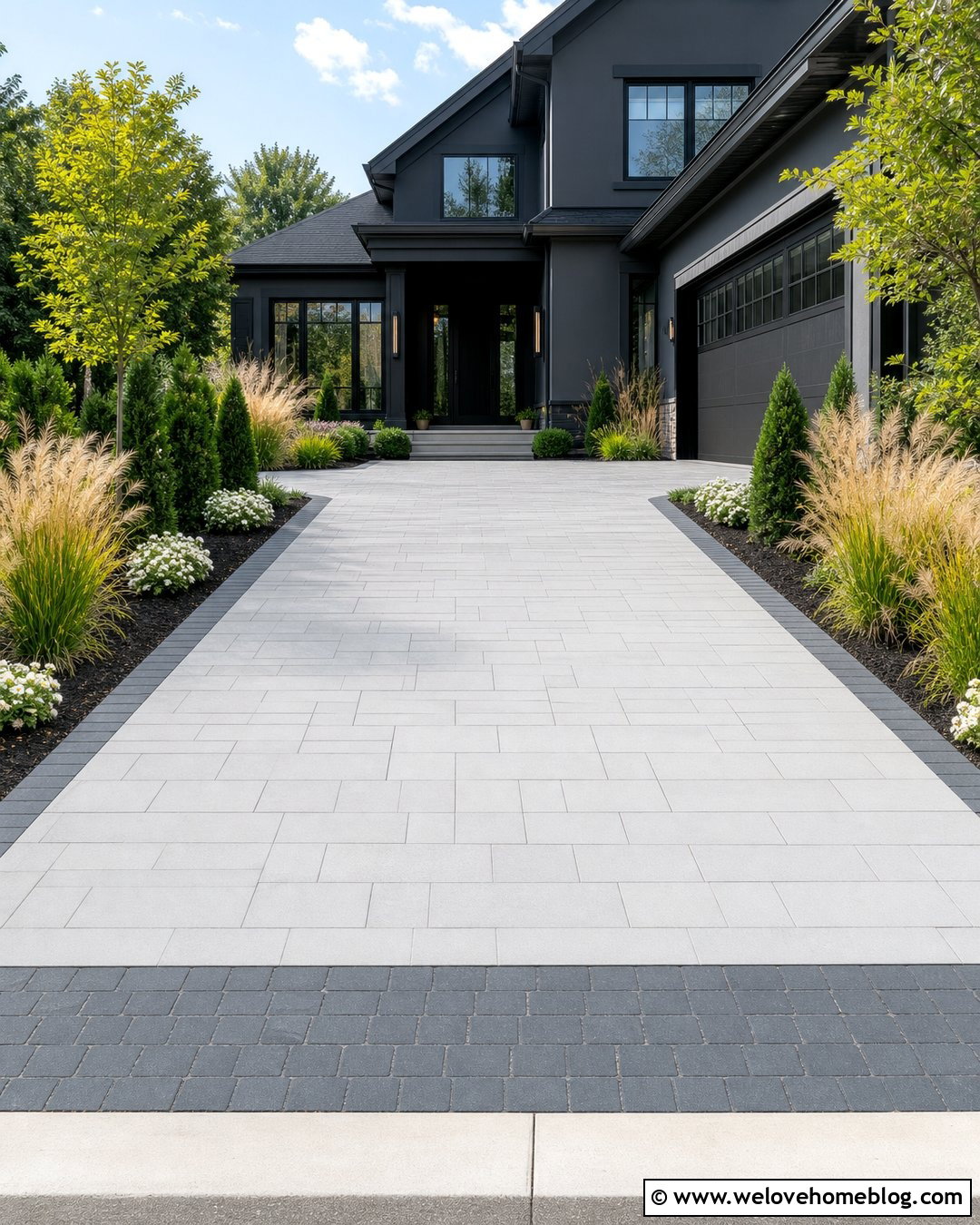 Basalt Stone Driveway Edging With Concrete Pavers - 20 Natural Stone Driveway Edging Ideas