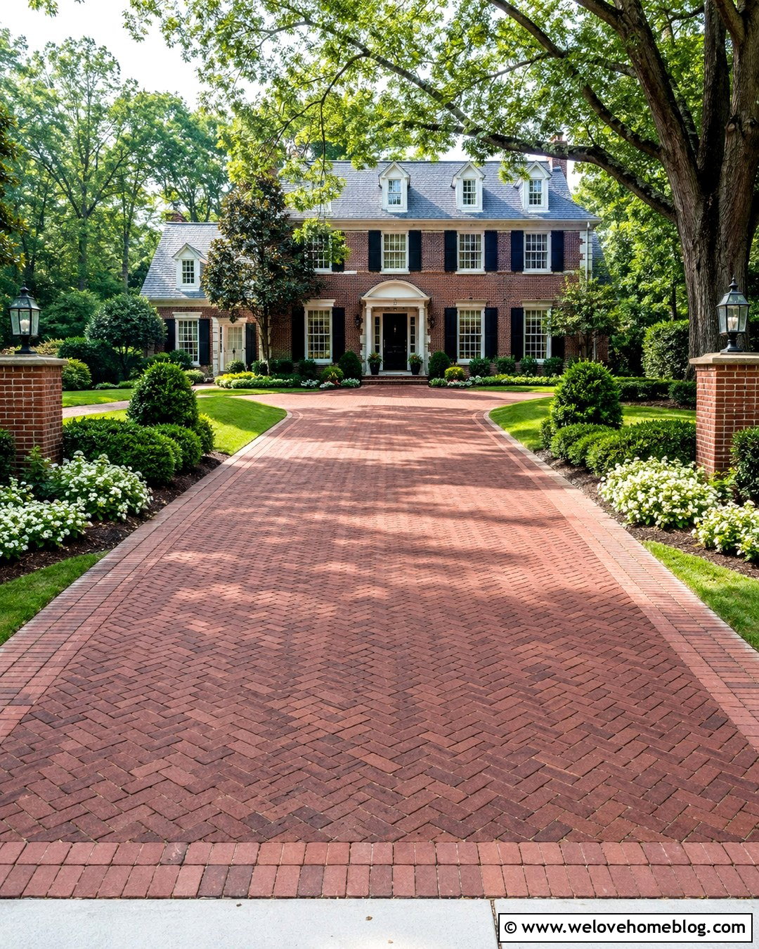 Basketweave Brick Driveway For A Traditional Home - 20 How To Design A Brick Driveway Ideas