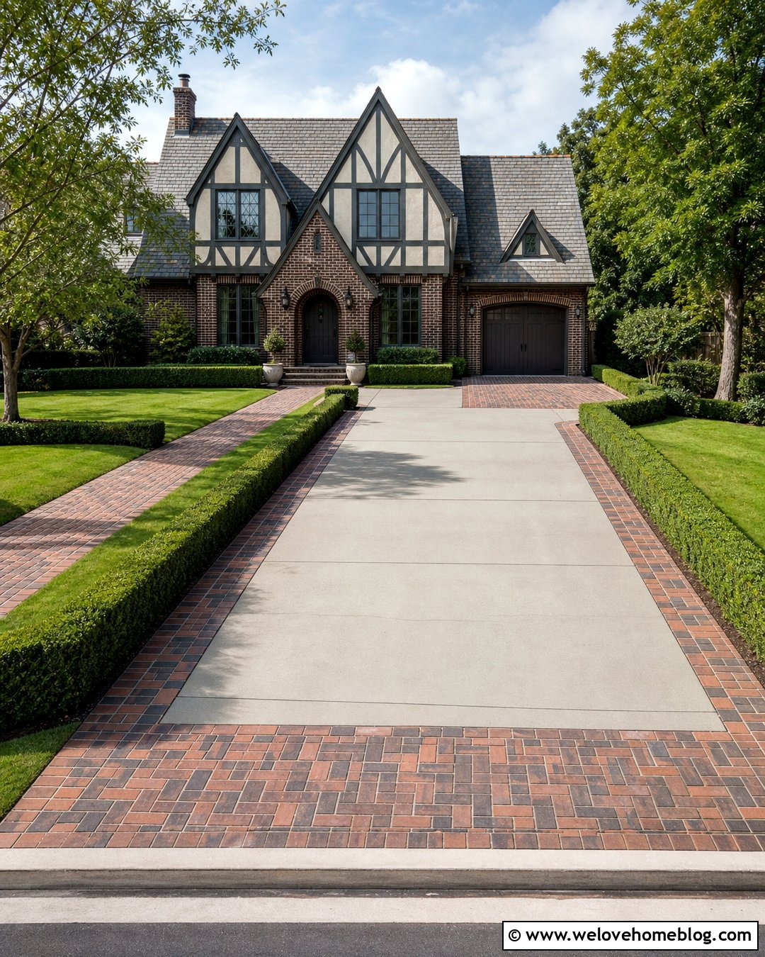 Basketweave Brick Edging With A Straight Driveway - 20 brick driveway edging ideas