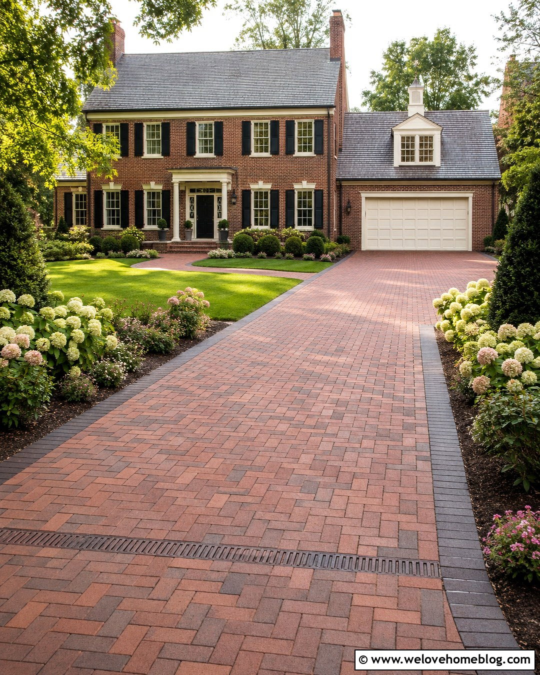 Basketweave Brick Paver Driveway With Garden Border - 20 paver driveways ideas