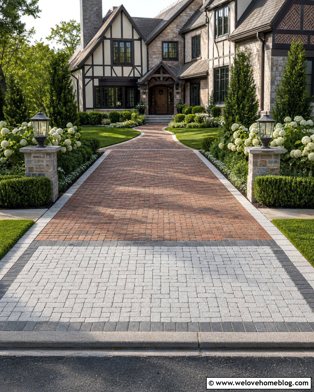 Basketweave Cobblestone Driveway Apron - 35 cobblestone driveway apron ideas