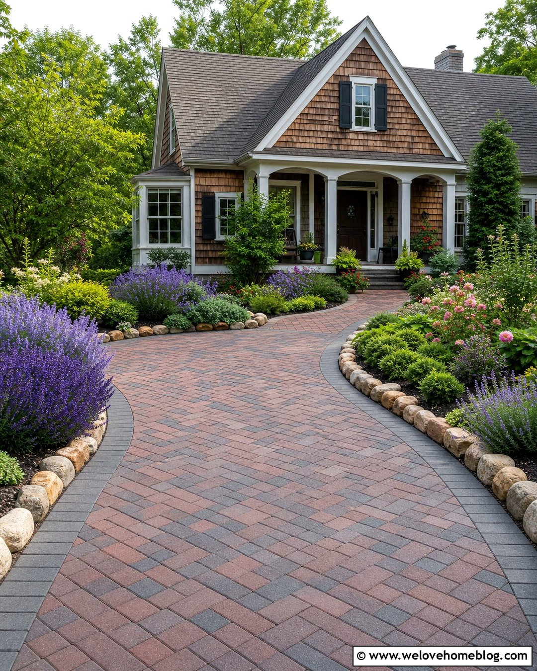 Basketweave Paver Driveway For Cottage House - 35 Paver Driveway Ideas