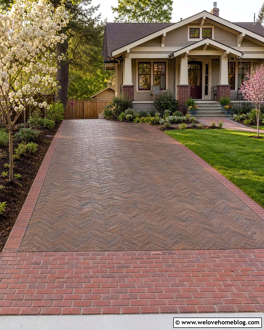 Basketweave Stamped Concrete Driveway With Running Bond Brick Border - 20 stamped concrete driveway with brick border ideas