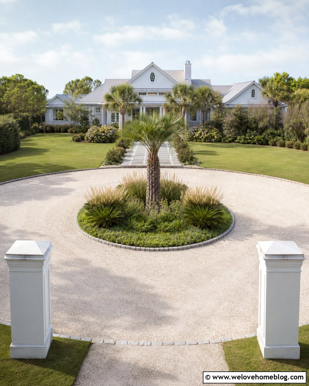 Beach House Driveway Entrance With Circular Shell Driveway - 20 Beach House Driveway Entrance Ideas