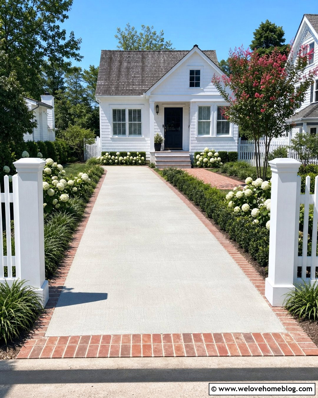 Beach House Driveway Entrance With Concrete And Brick Ribbons - 20 Beach House Driveway Entrance Ideas