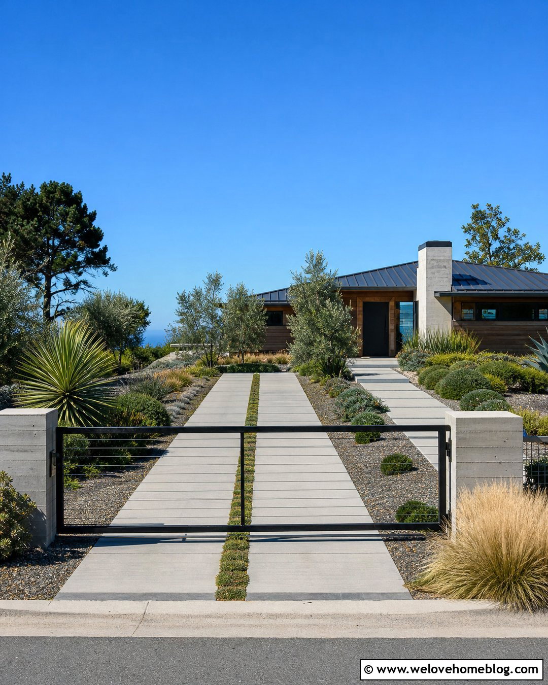 Beach House Driveway Entrance With Concrete Grass Strips - 20 Beach House Driveway Entrance Ideas