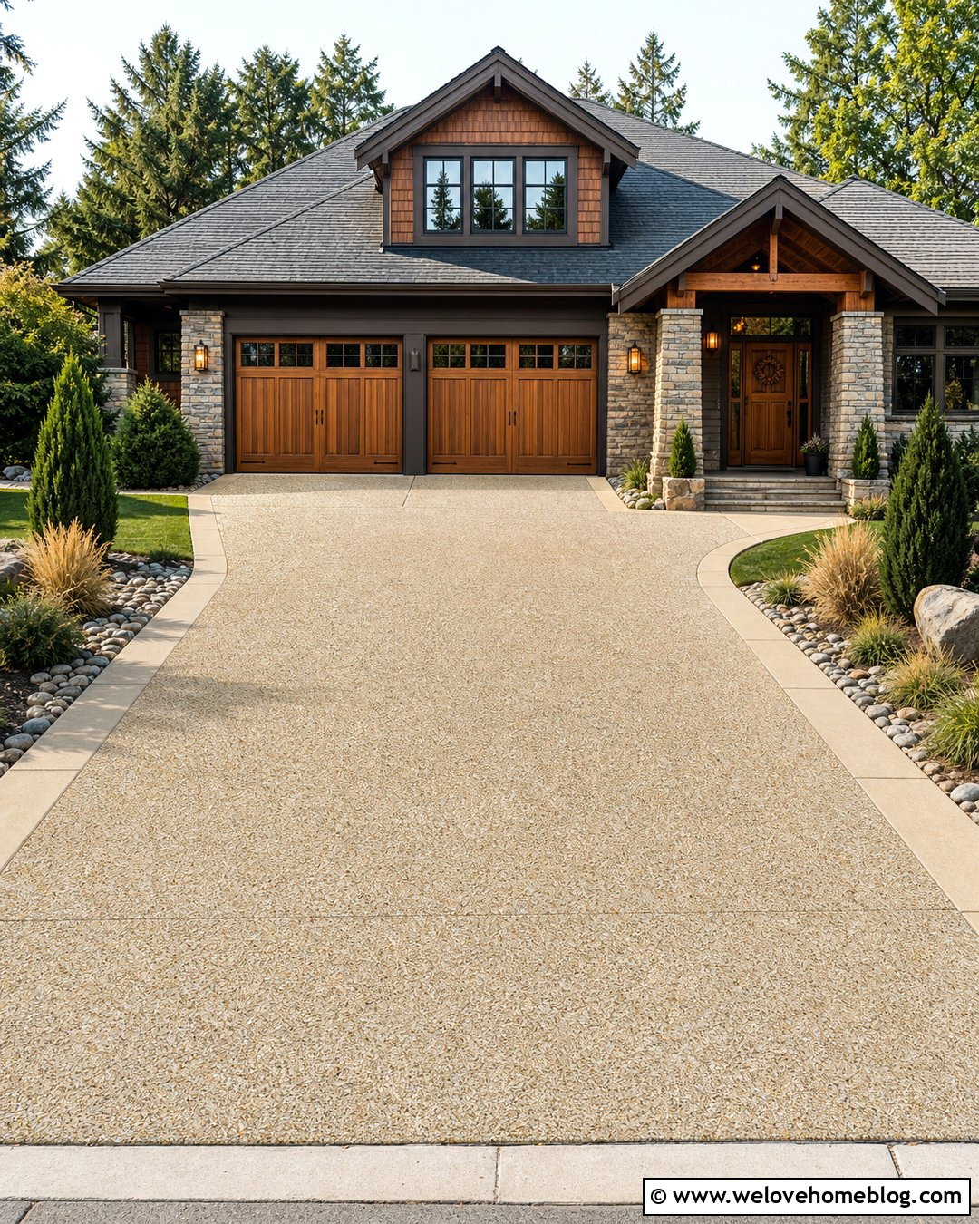 Beige Exposed Aggregate Concrete Driveway - 20 Beige Concrete Driveway Ideas