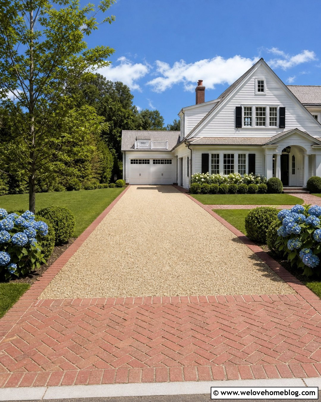 Beige Gravel Driveway With Brick Ribbon Border - 20 Beige Gravel Driveway Ideas
