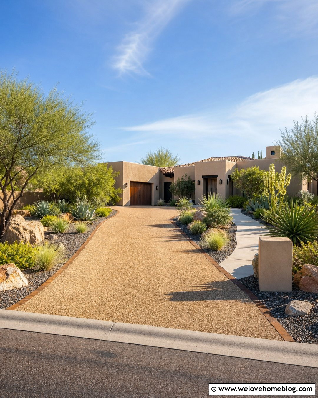 Beige Gravel Driveway With Desert Landscaping - 20 Beige Gravel Driveway Ideas