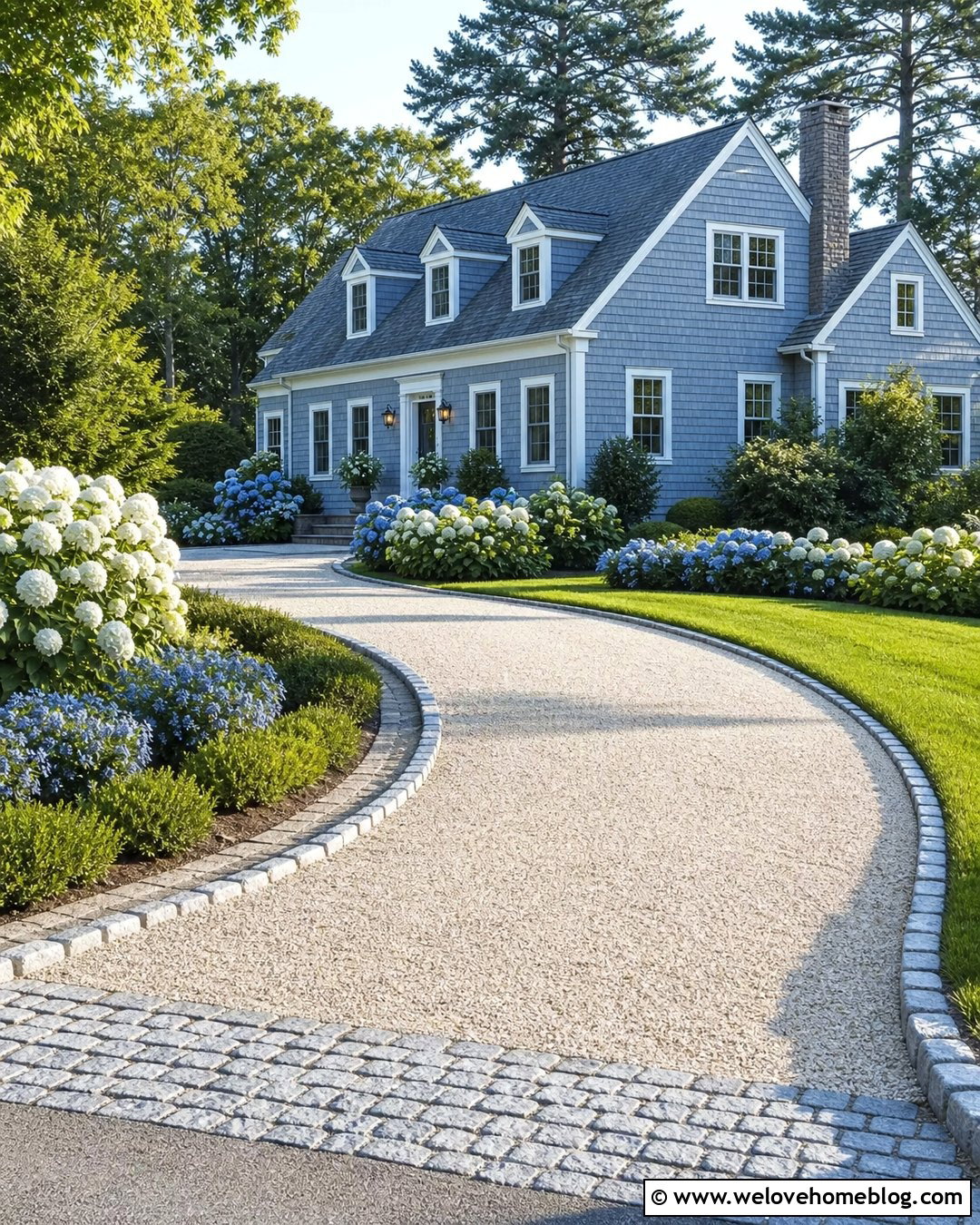 Beige Gravel Driveway With Hydrangea Borders - 20 Beige Gravel Driveway Ideas