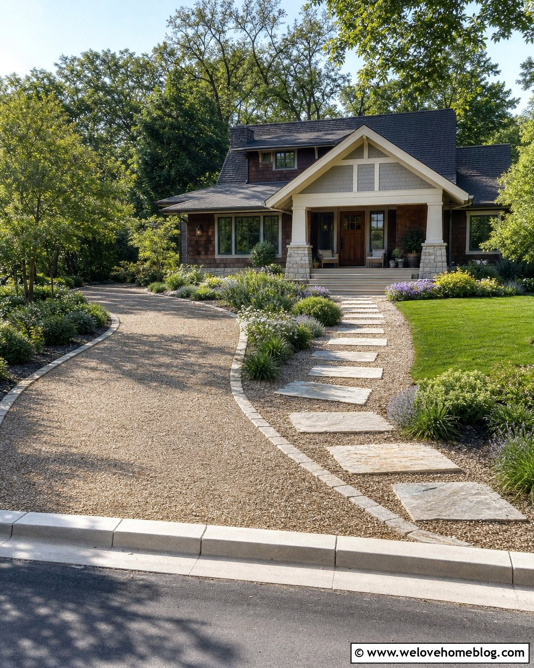 Beige Gravel Driveway With Stepping Stone Walkway - 20 Beige Gravel Driveway Ideas