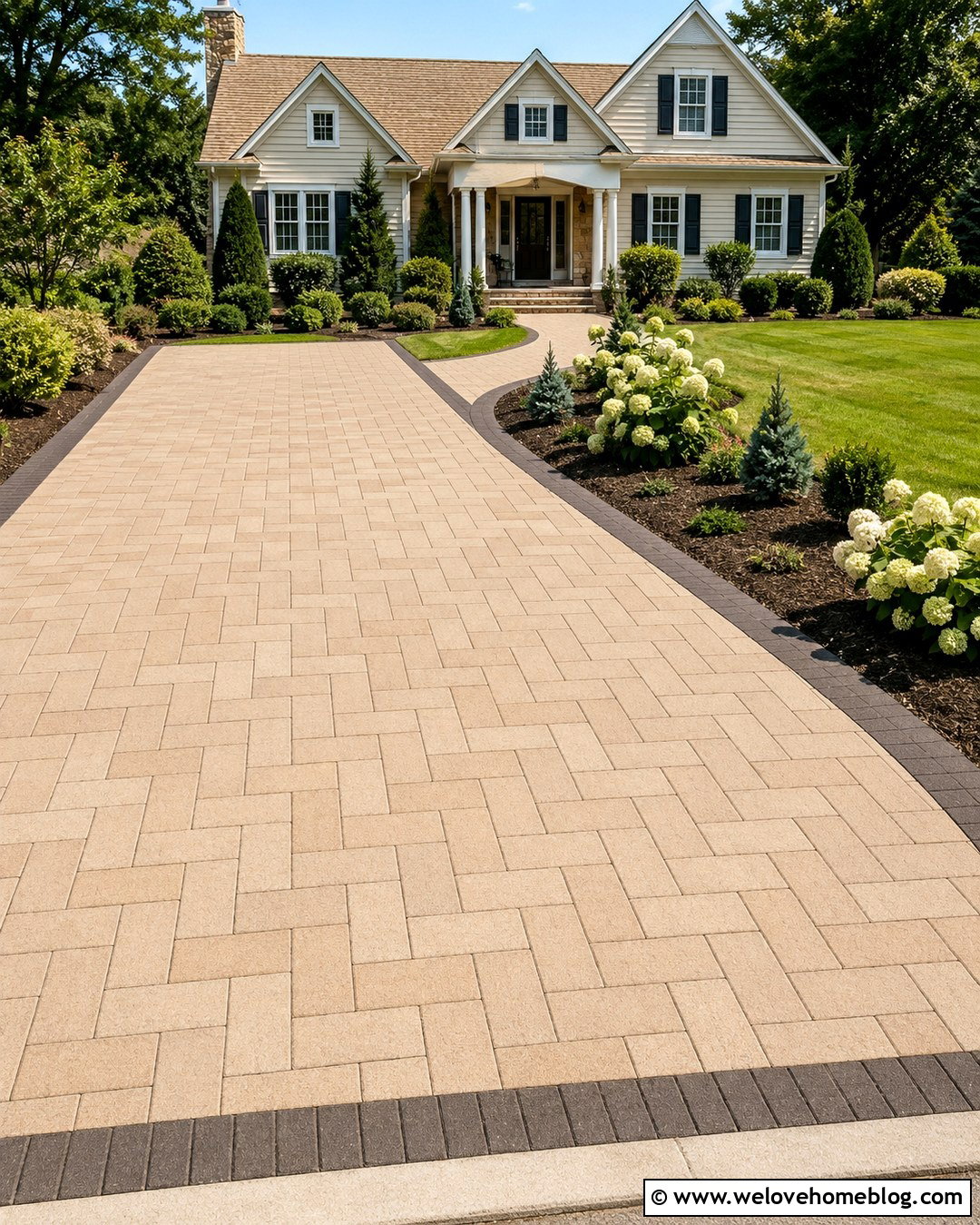 Beige Interlocking Concrete Driveway Tiles In Herringbone