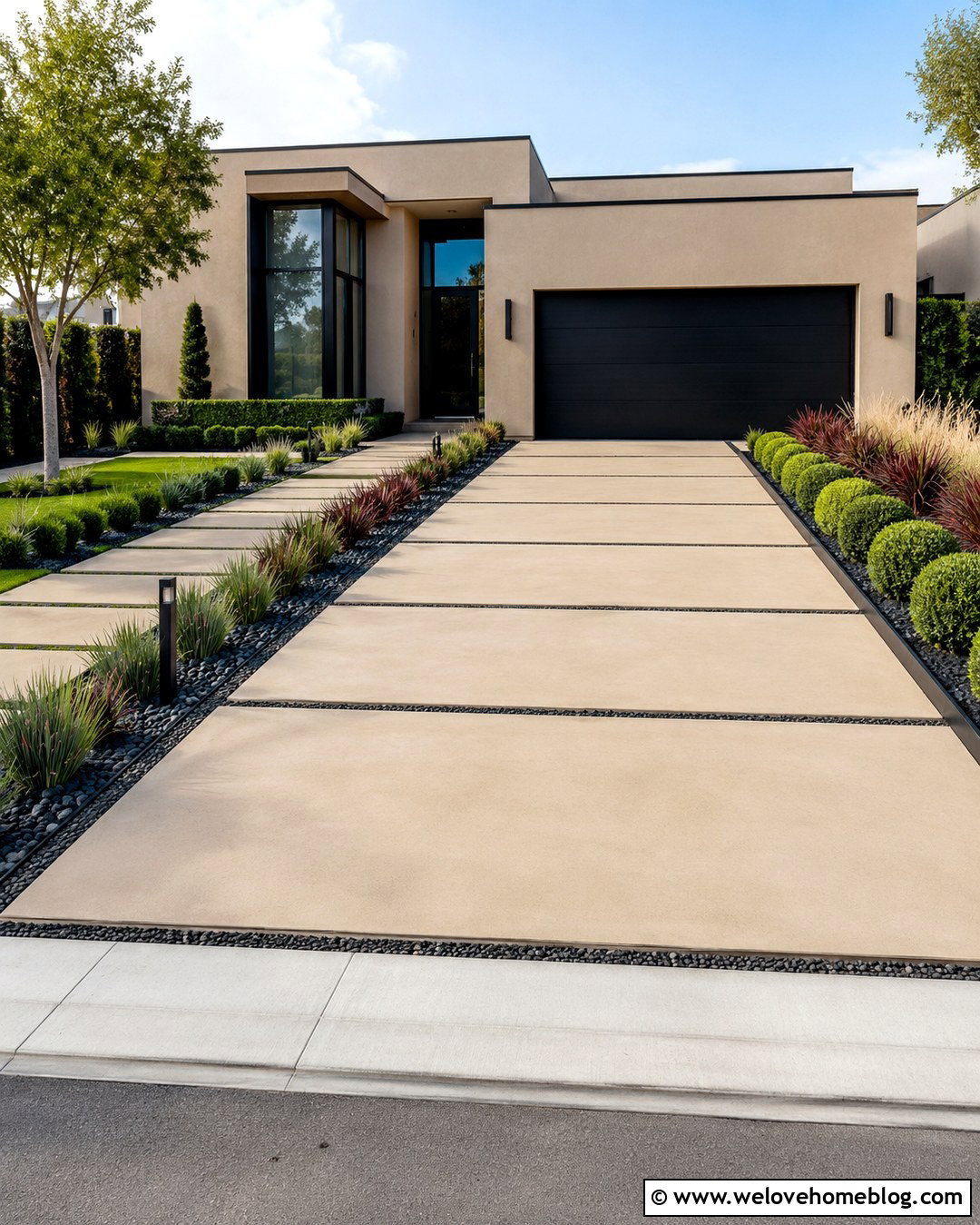 Beige Large Format Concrete Driveway - 20 beige driveway ideas