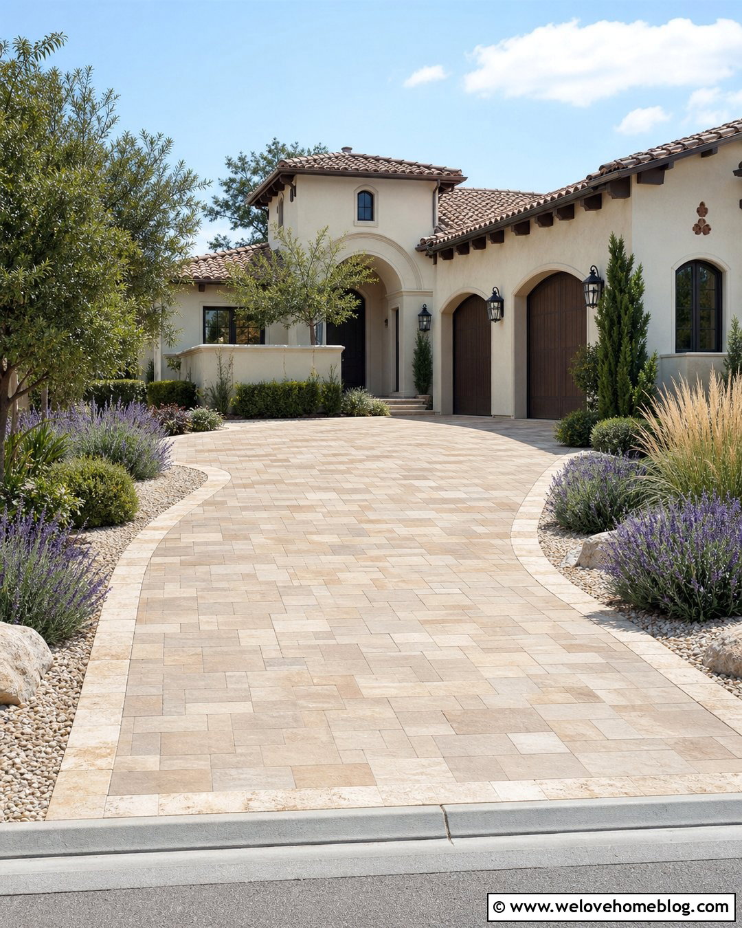 Beige Paver Driveway With Stone Edging - 40 driveway pavers ideas