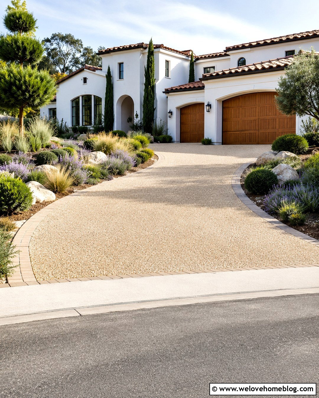 Beige Resin Bound Driveway For A White House - 20 White House Driveway Ideas