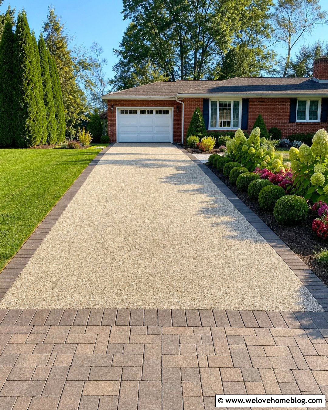 Beige Resin Driveway With Dark Brick Border - 40 resin driveway ideas