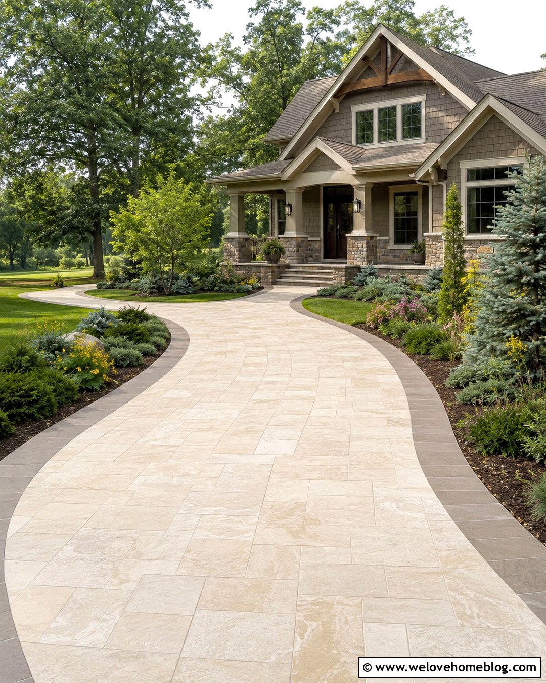 Beige Stone Look Tiled Driveway - 20 Tiled Driveway Ideas