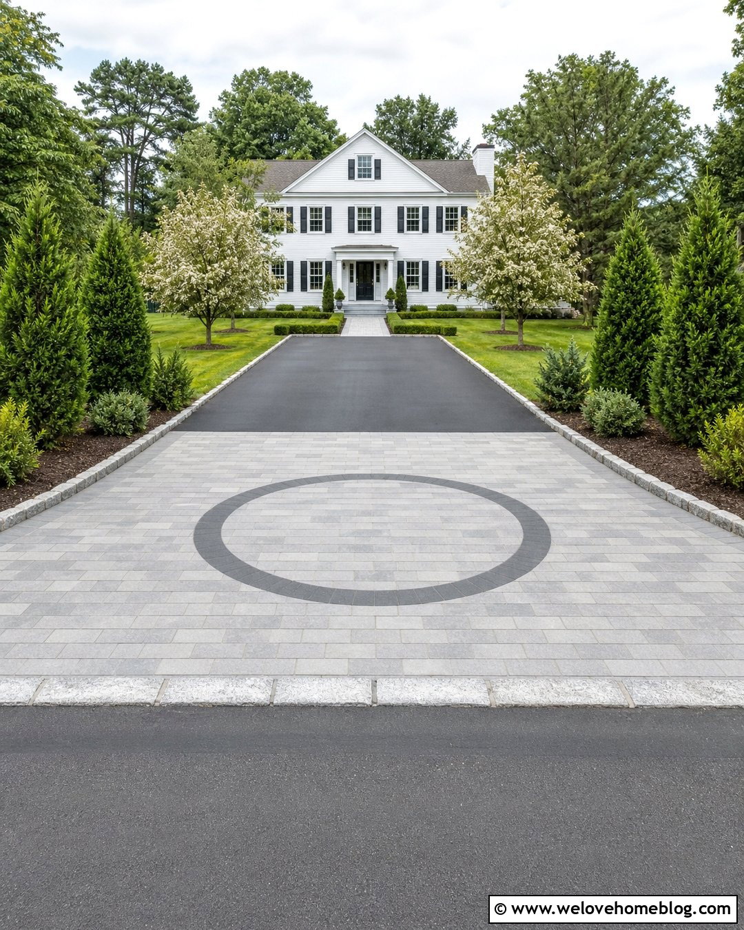 Belgian Block Apron With Circle Inlay - 20 Belgian Block Driveway Apron Ideas