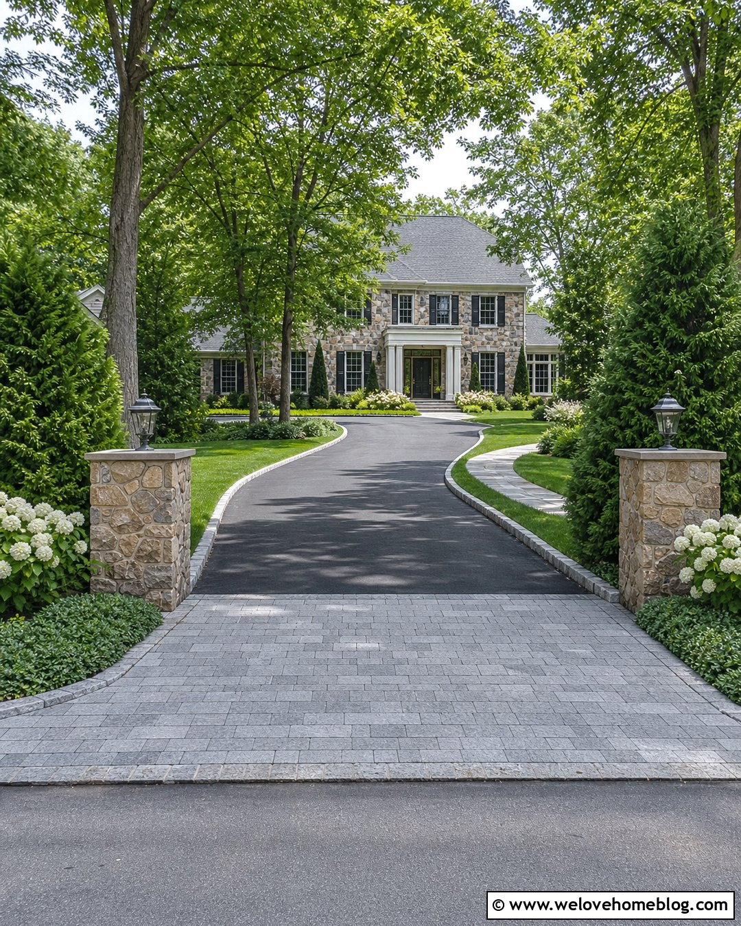 Belgian Block Apron With Stone Pillars - 20 Belgian Block Driveway Apron Ideas