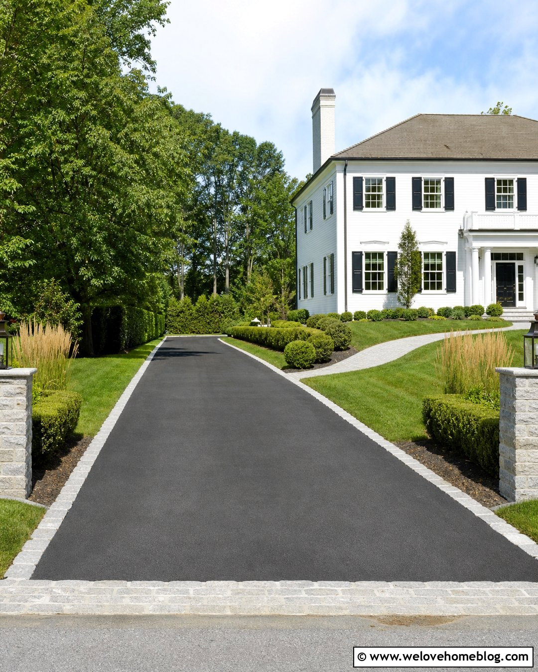 Belgian Block Border With Asphalt Driveway - 20 Stone Driveway Border Ideas