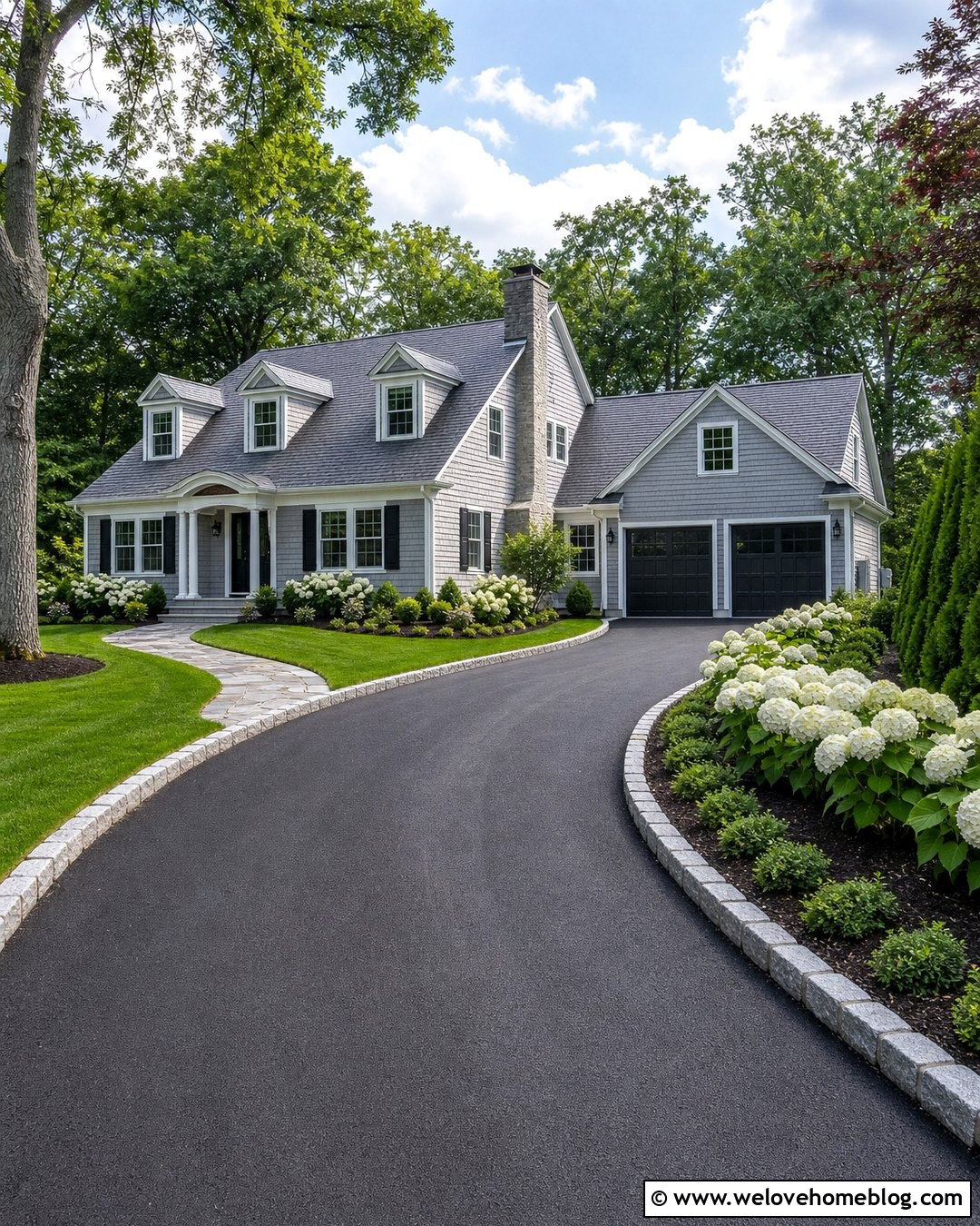 Belgian Block Driveway Border With Hydrangeas - 25 Driveway Border Landscape Edging Ideas