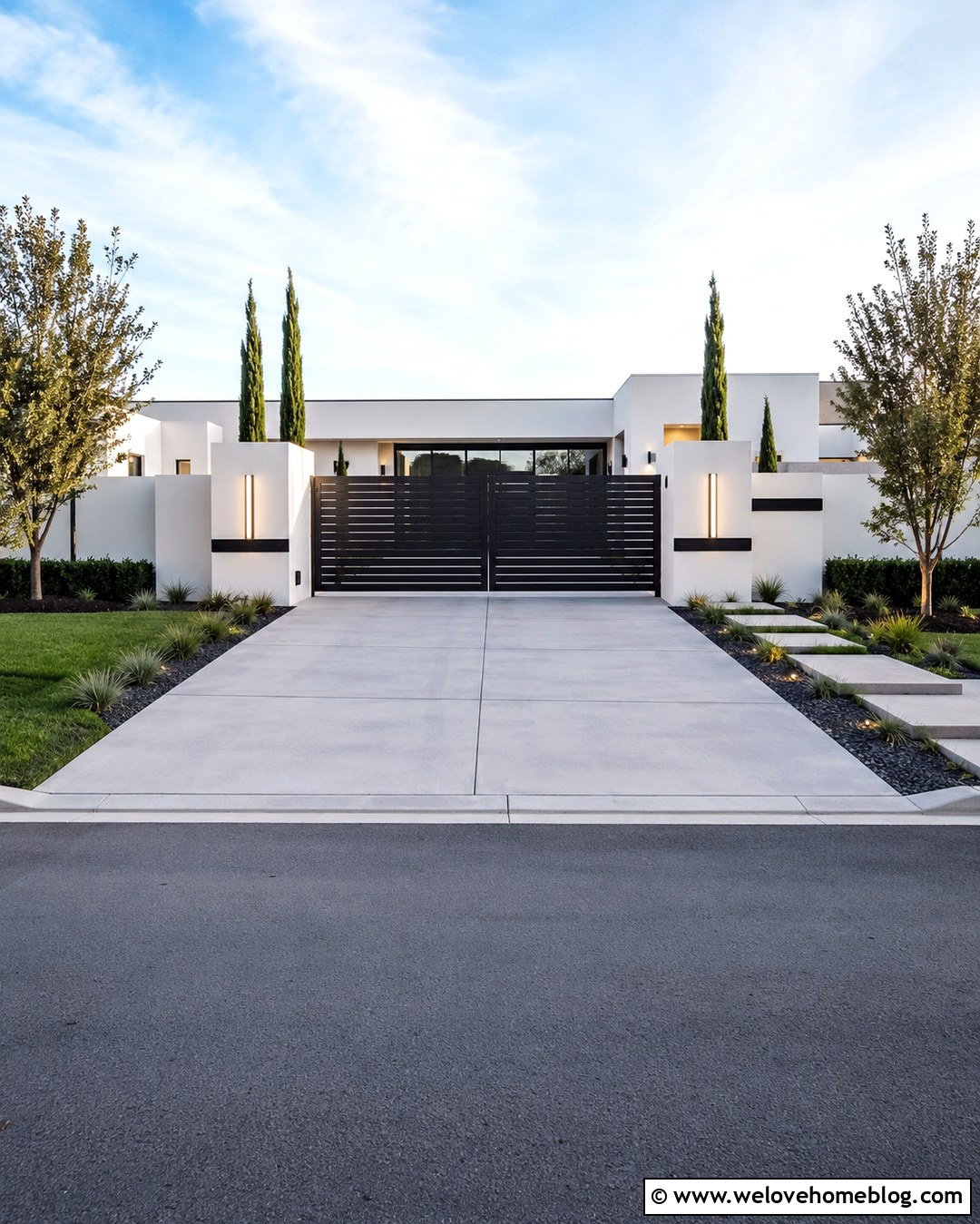 Bifold Driveway Gate With Modern Pillars - 20 Bifold Driveway Gate Ideas