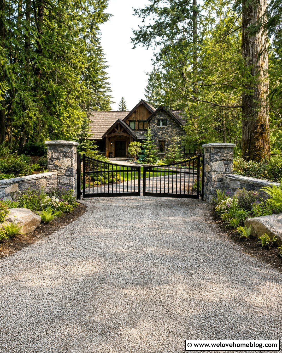 Bifold Driveway Gate With Stone Pillars - 20 Bifold Driveway Gate Ideas