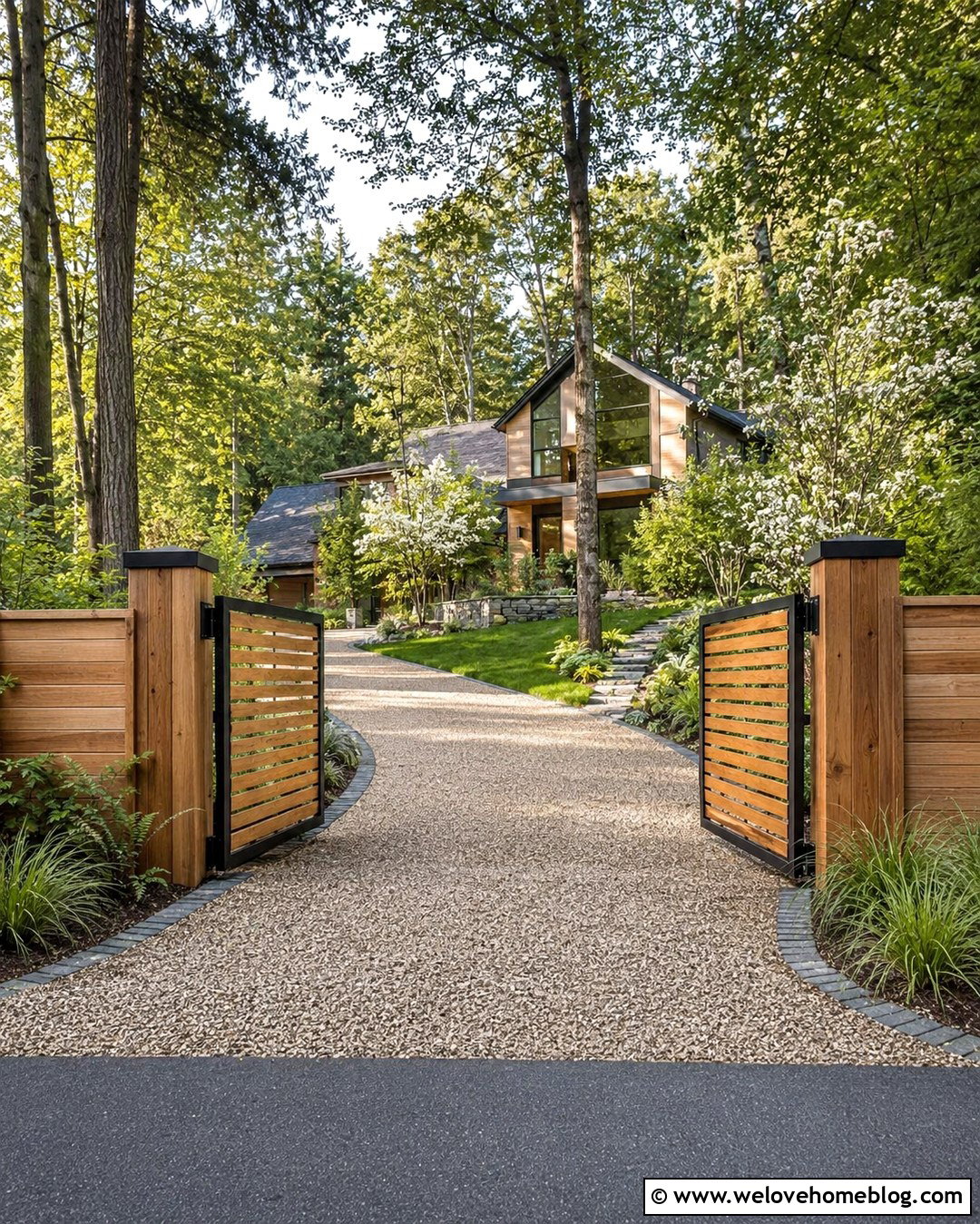 Bifold Driveway Gate With Wood Pillars - 20 Bifold Driveway Gate Ideas