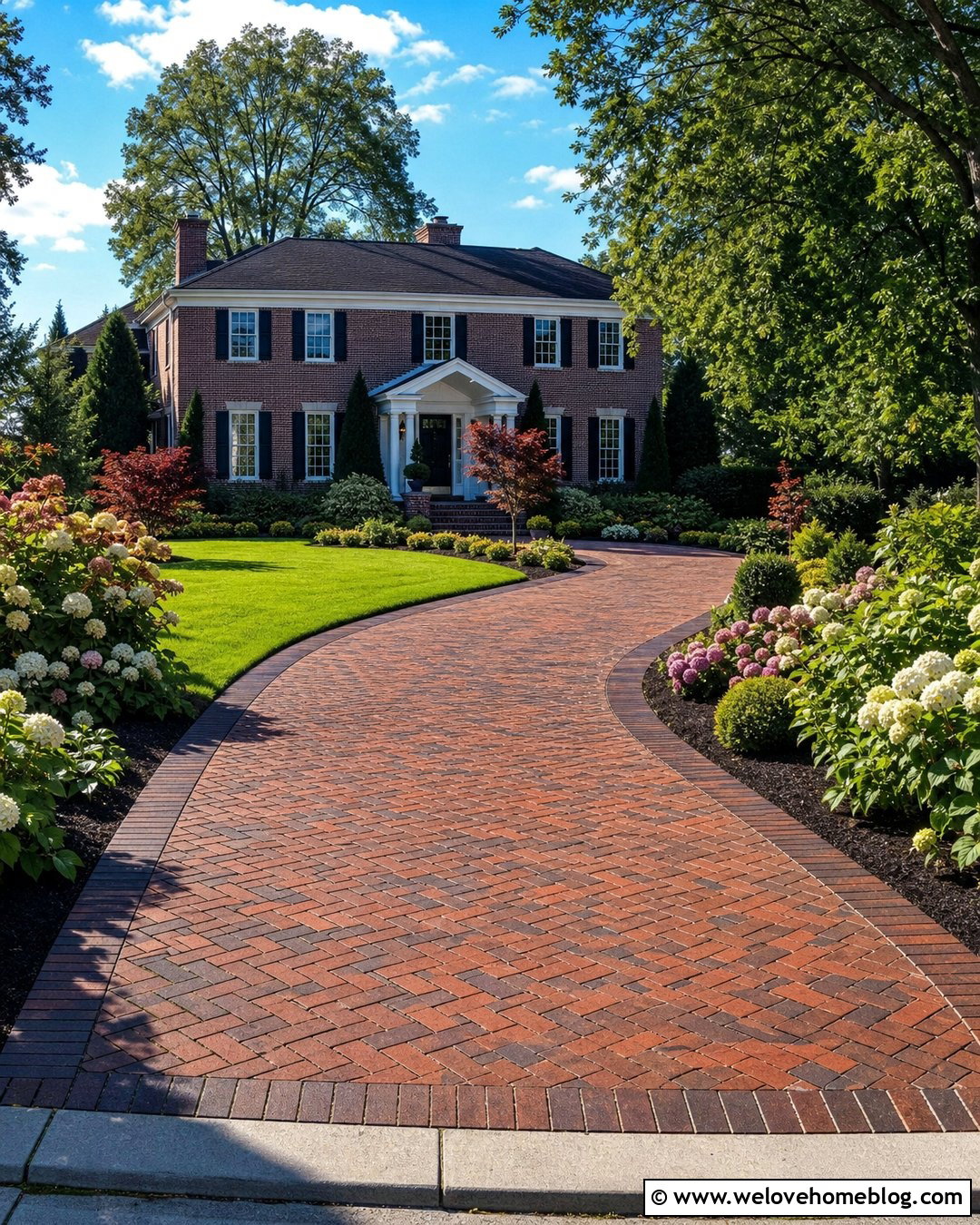 Big Brick Driveway With Curved Garden Borders - 30 big driveway ideas