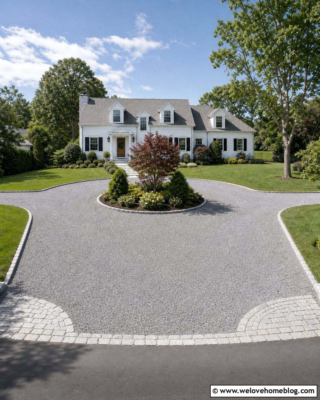 Big Circular Gravel Driveway With a Landscaped Island - 30 big driveway ideas