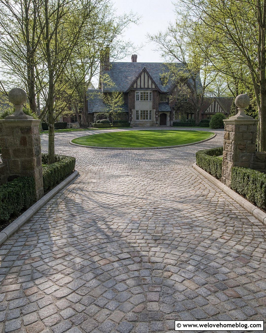 Big Cobblestone Driveway With Formal Hedges - 30 big driveway ideas