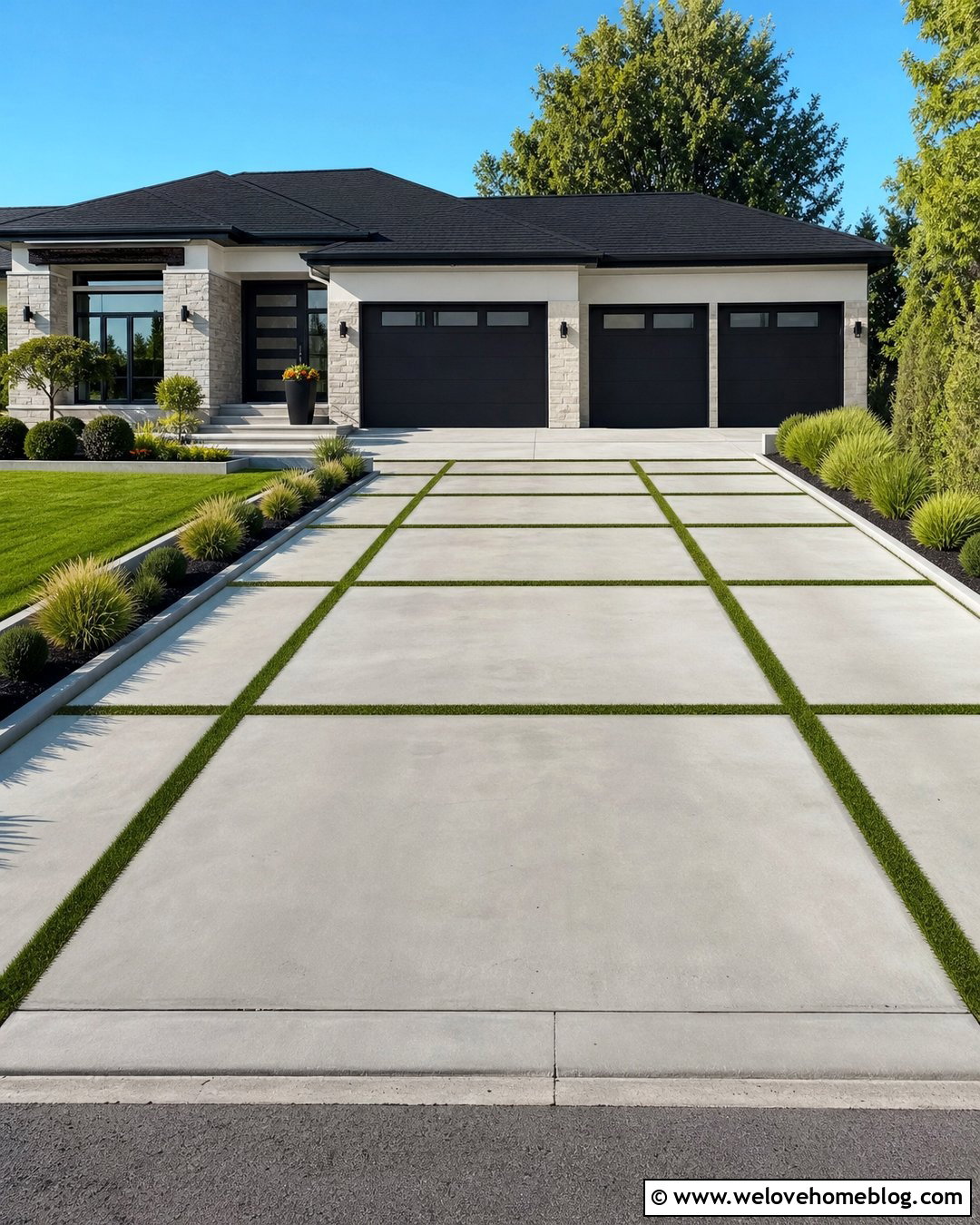 Big Concrete Driveway With Grass Strip Joints - 30 big driveway ideas