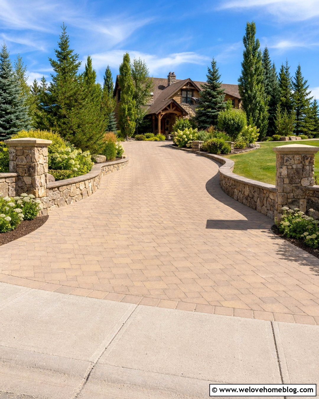 Big Driveway With Low Stone Walls - 30 big driveway ideas