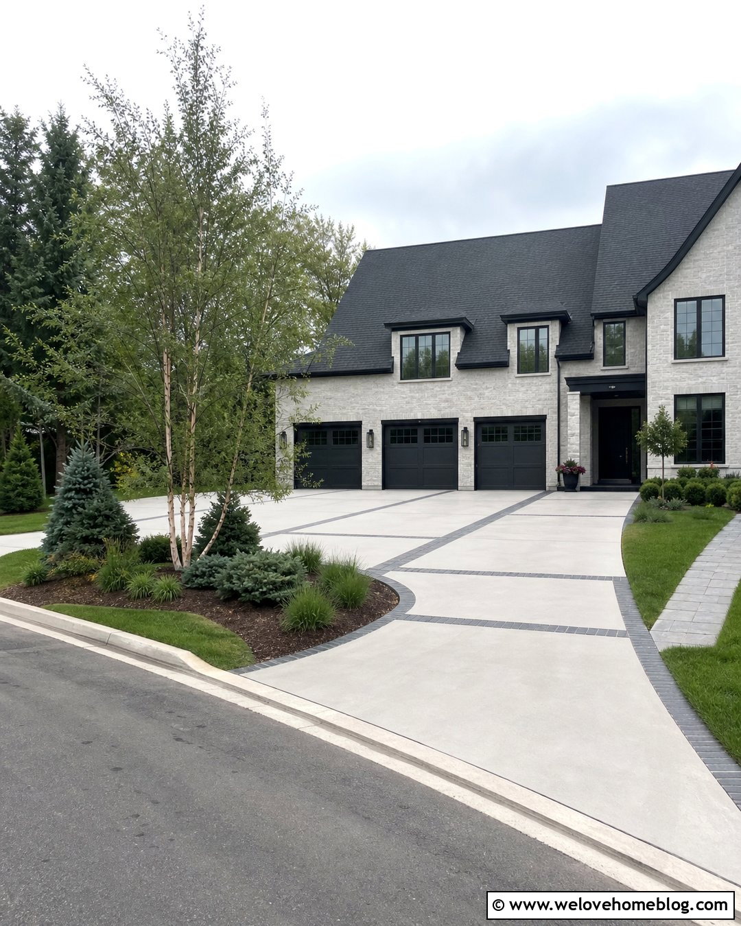 Big Driveway With a Three Car Garage Court