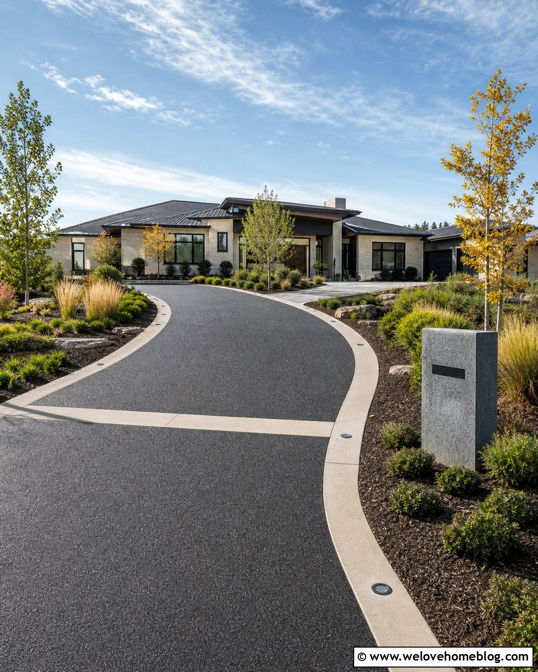Black Aggregate Driveway With Integrated Lighting